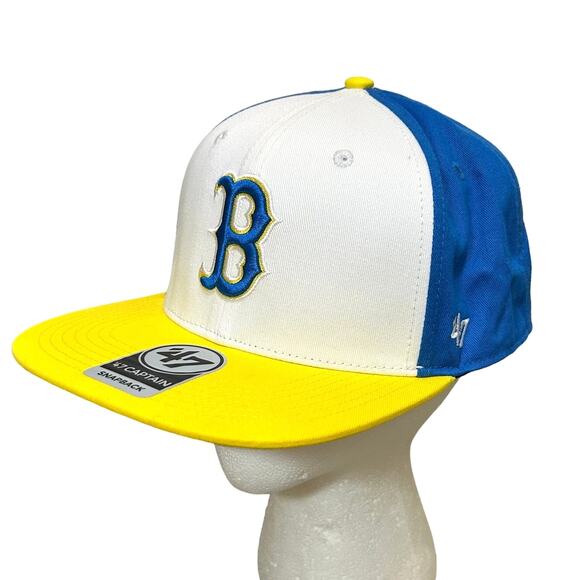 47 Brand Captain MLB Boston Red Sox JetBlue Flat Bill Cap NWT OSFA Blue Yellow - Picture 1 of 10